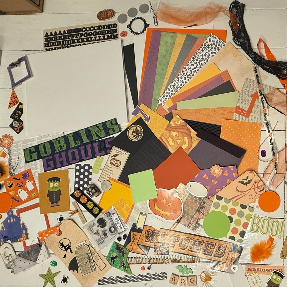 Junk Journal Ephemera Halloween Theme over 100 pieces-includes a new Blank Book